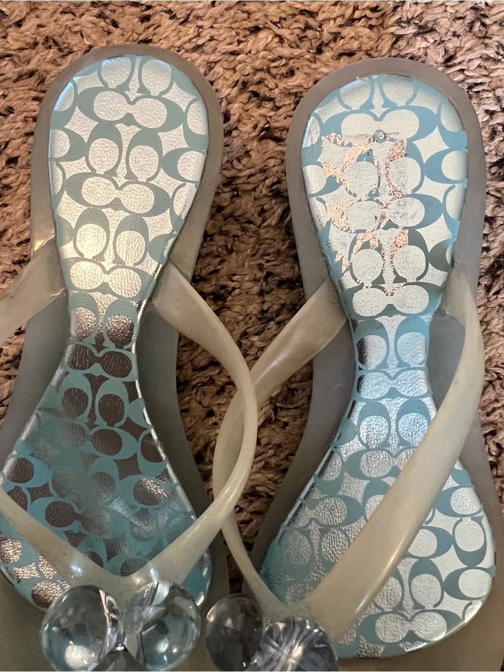 Coach Women's Light Blue Jelly Flip Flops with Decorative Bubbles - Picture 3 of 5